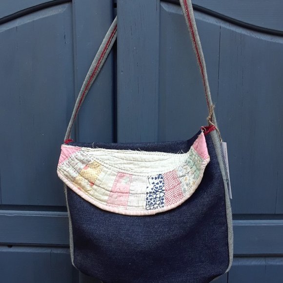 Handmade Shoulder Bag Purse Vintage Quilt Dark Denim - Picture 8 of 12